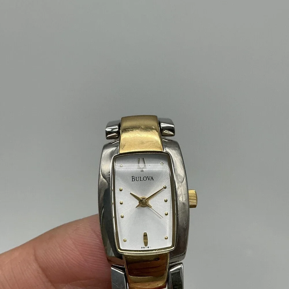 Bulova Womens Watch 17mm Two Tone Bangle Stainless Steel 98T81 New Battery 5.75